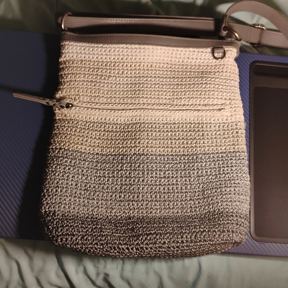 The Sak Cream and Gray Crochet Shoulder Bag
